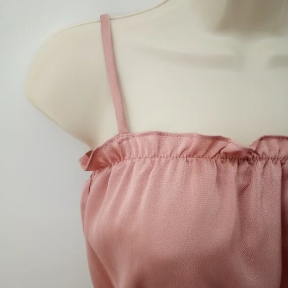 Free People Intimately Pink Salmon Dusty Elastic Ruffle Crop Tube Top Satin S - Picture 4 of 9